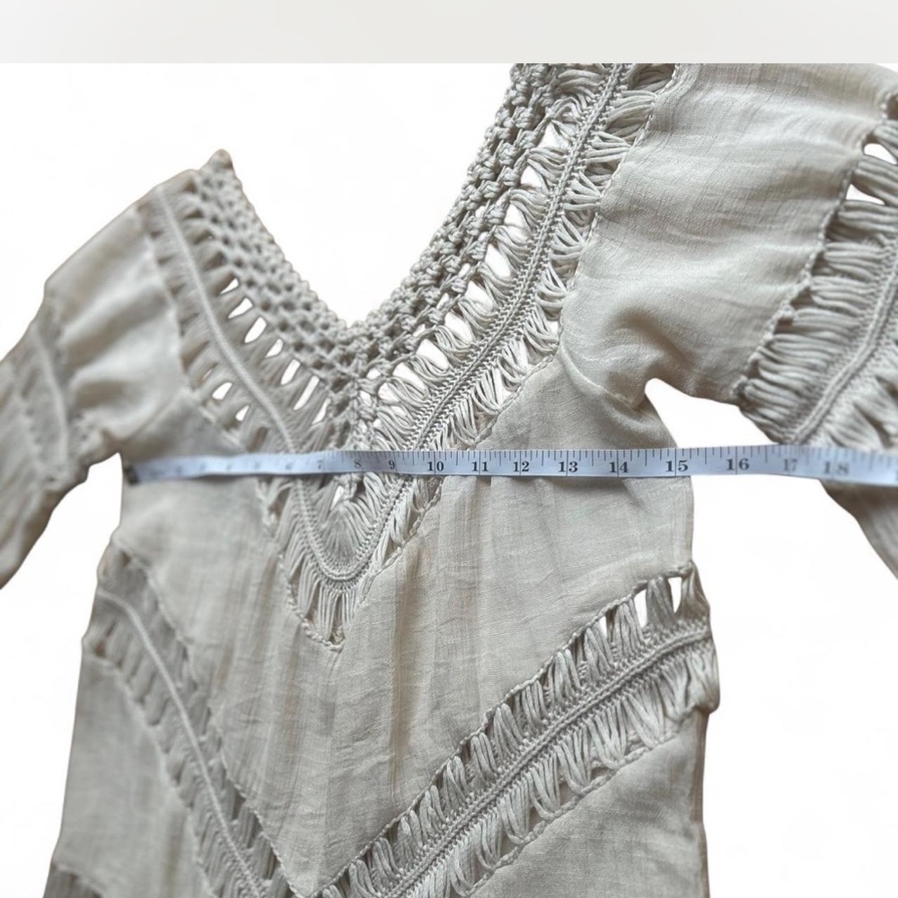 Ethereal Western Cream Crochet Eyelet Top 3/4 Sleeves Renaissance Size M Boho - Picture 2 of 6